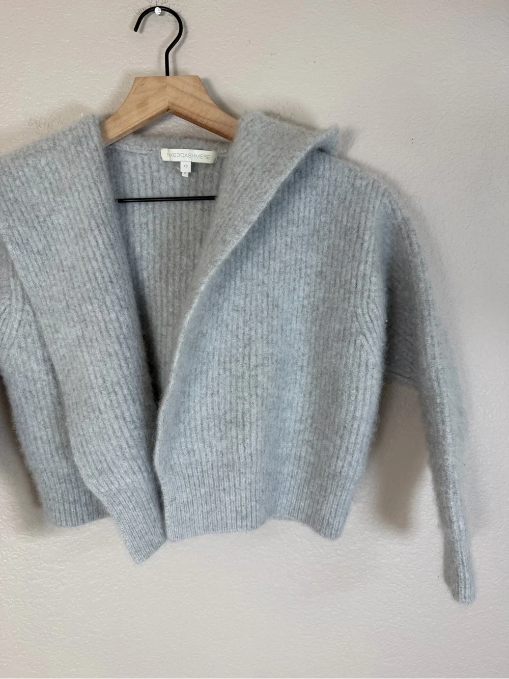 NakedCashmere 100% Cashmere Montauk Fisherman Hooded Cardigan Gray XS $475
